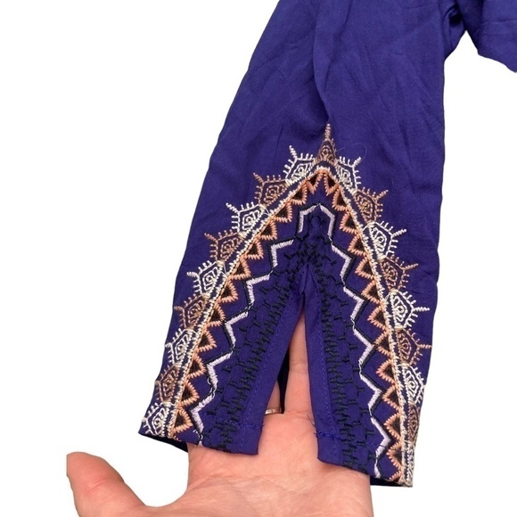 NWT Solitaire royal blue boho embroidered peasant blouse - Picture 7 of 12